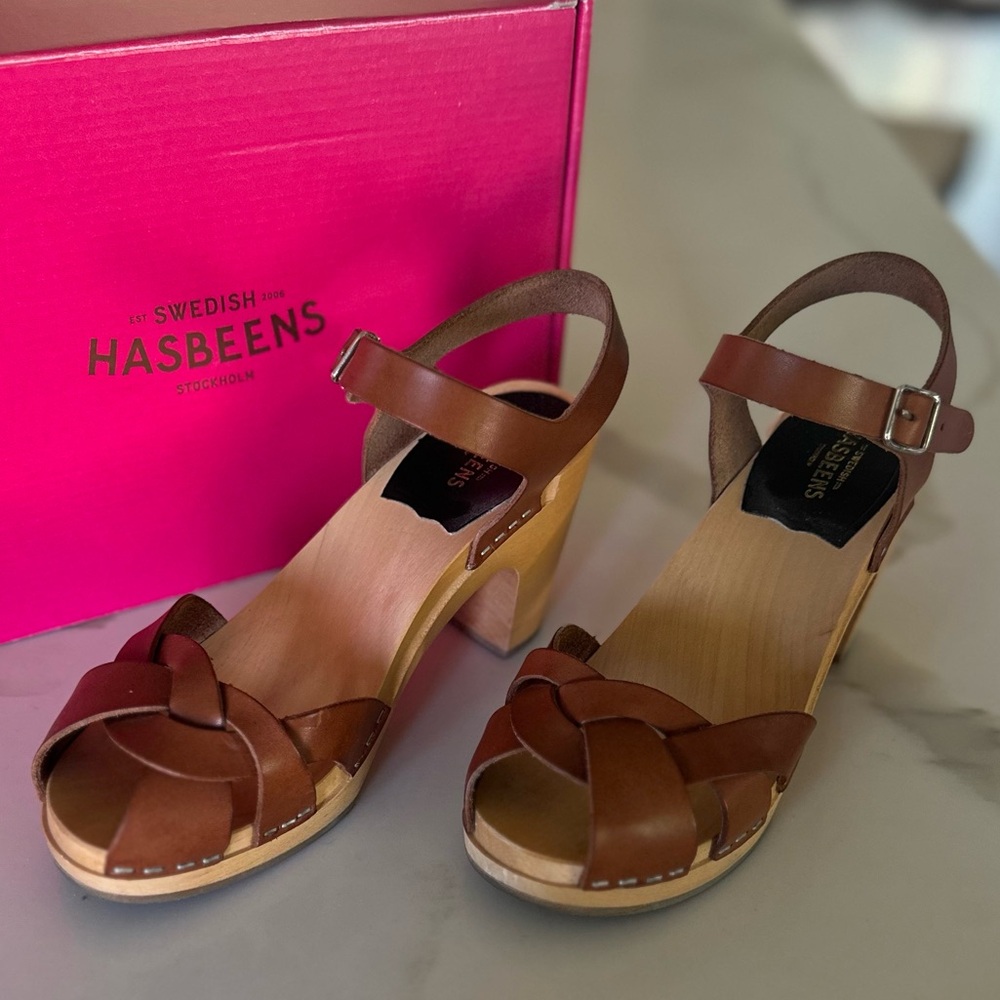 Swedish Hasbeens Kringlan clog, Cognac/brown, Size 36